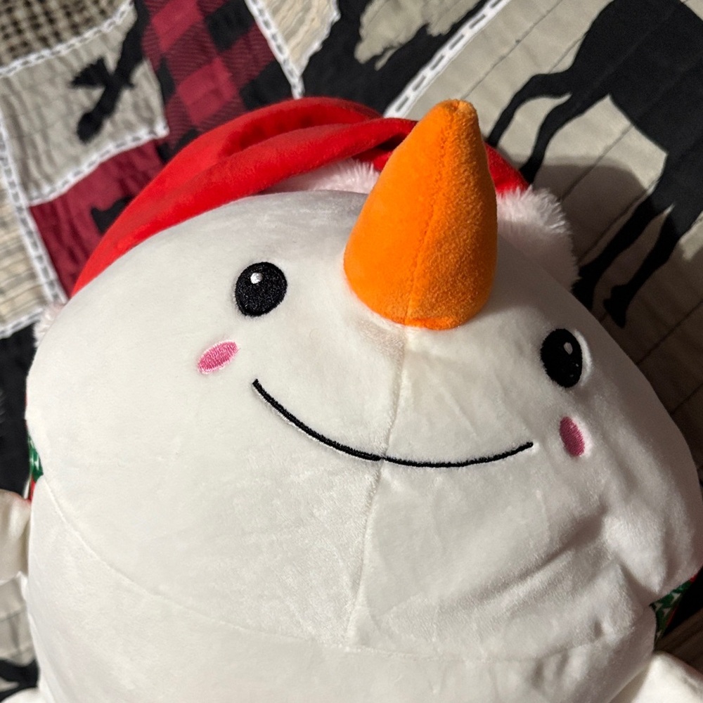 Festive Snowman Holiday Pillow with Red Hat - Picture 3 of 4